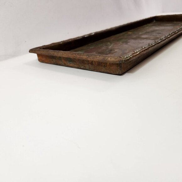 Chinese Copper Serving Tray Dragon Fish Symbols Bamboo Motif Antique 26x8" - Picture 6 of 14